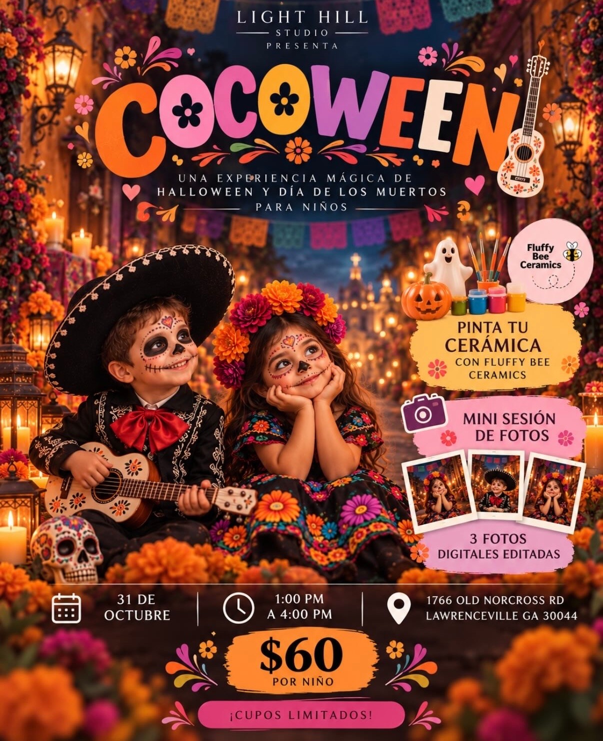 Flyer de Cocoween: 31 de octubre, 1 a 4 PM, $60 por niño